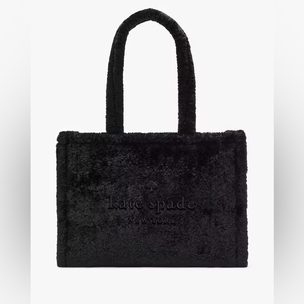 Kate Spade Ellie Faux Fur Large Black Tote Bag NWT